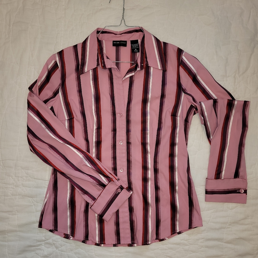 Medium New York & Co pink striped button down shirt